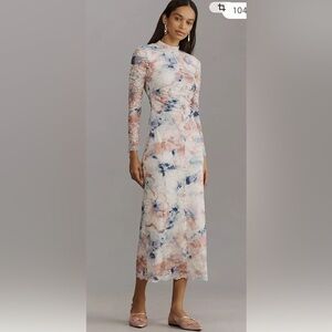 NWT Anthropologie size S midi dress in lace pink combo